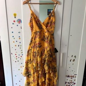 Albina mustard yellow floral ruffled maxi dress